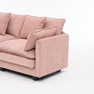 English Elm Beige Chenille Sectional Sofa with Modular Ottoman for Living Room or Studio Pink W2603S00003