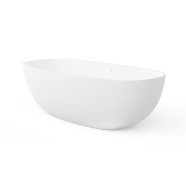 English Elm 71 Inch Freestanding Solid Surface Soaking Tub Matte White Seamless Sculptural Bath W1613P355483