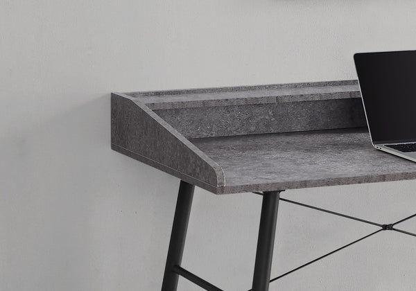 English Elm Computer Desk - Modern Grey Stone Laminate With Black Metal Frame, Stylish Home Office Workspace B2710P219826