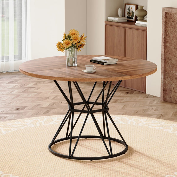 English Elm A Round Marble Patterned Mdf Dining Table with Matte Hourglass Base Seats Six Black,Walnut W1151P434789