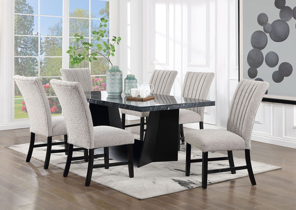 English Elm Unique Gray Boucle Parson Chairs Set of 2 with Vertical Pleats, Black Wood Legs, Modern Dining Accent B011P234754