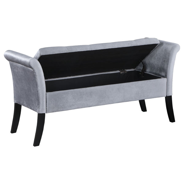 English Elm Pasley Velvet Button Tufted Rolled Arm Lift Top Storage Bench for Bedroom Entryway Silver B062P441162