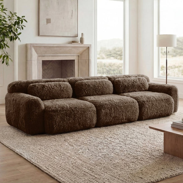 English Elm 114''soft Plush Modular Sectional Sofa with Cloud Cushions for Living Room Theater Chocolate W714S01540