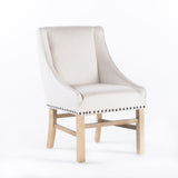 Fabric Dining Chair with Nailhead Accents and Sloped Arms, Linen