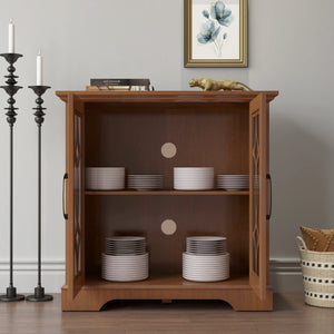 English Elm Elegant Mirrored Sideboard with Butterfly Carved Doors Wood Grain Finish Dining Storage Dark Oak W2899P372743