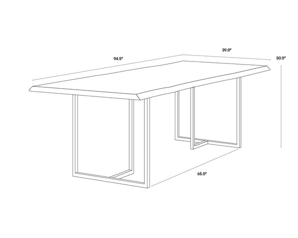 Sunpan Donnelly 95" Rustic Dining Table with Smoked Acacia Wood Top & Antique Brass Frame for Elegance