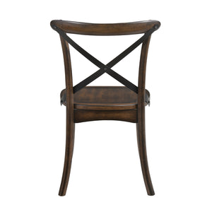 English Elm Dark Dark Oak and Black Side Chair with X Metal Back, Set of 2 — Mid-Century Wooden Seat, Flared Legs B062P189230