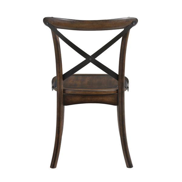 English Elm Dark Dark Oak and Black Side Chair with X Metal Back, Set of 2 — Mid-Century Wooden Seat, Flared Legs B062P189230