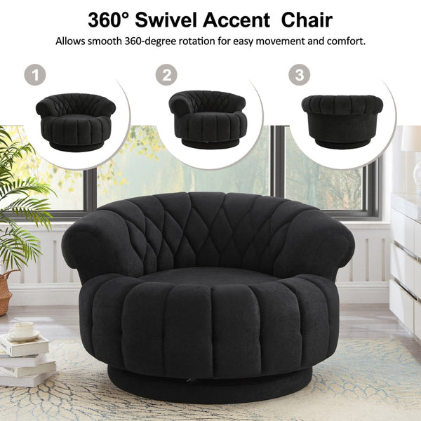 English Elm Swivel Barrel Accent Chair Chenille Tufted Round Club Seat for Living Room Lounge Black N719S002280B