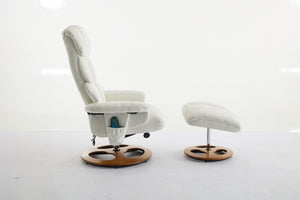 English Elm 010-Ergonomic Recliner Chair with Ottoman — 360° Swivel Lounge, Chenille Comfort, Heated Seat, Massage, Adjustable Backrest White W2636P262424