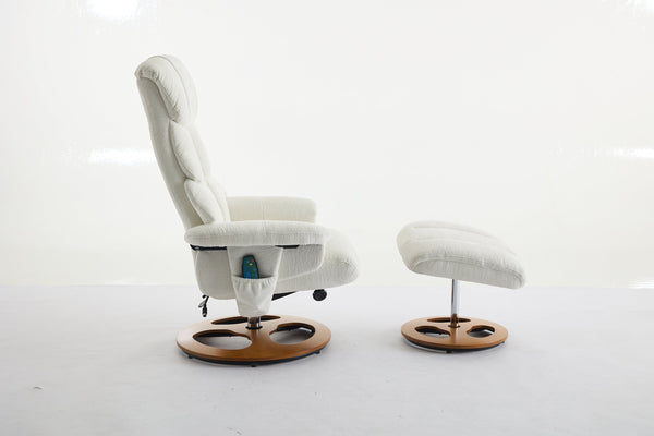 English Elm 010-Ergonomic Recliner Chair with Ottoman — 360° Swivel Lounge, Chenille Comfort, Heated Seat, Massage, Adjustable Backrest White W2636P262424