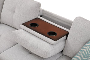 English Elm Black Faux Leather Sectional Sofa with Cup Holders Storage Ottoman and Nailhead Trim Light Gray B2730S00023