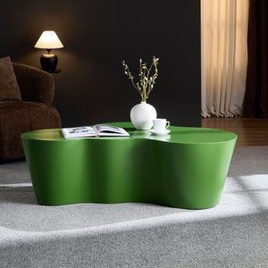 English Elm 50 Inch Sculptural Fiberglass Coffee Table Ready to Use Focal Point for Modern Living Rooms Green W876P452391