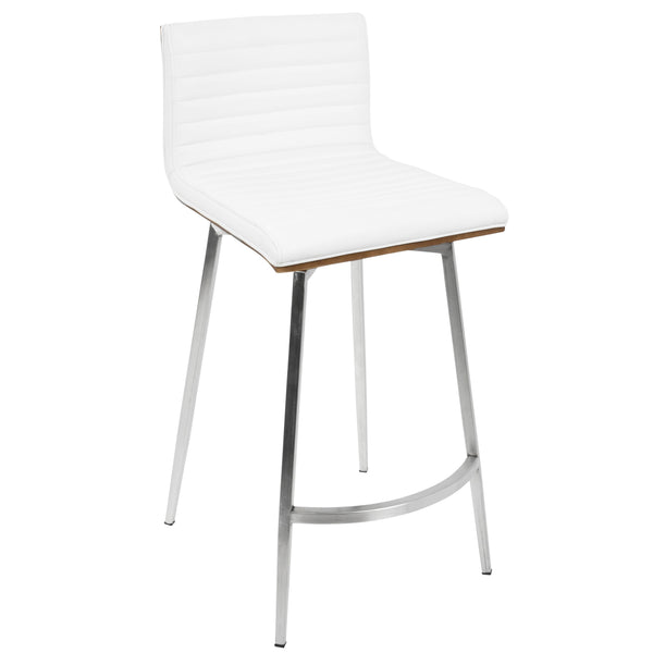 English Elm Marcel-Mason Counter Height 5-Piece Swivel Dining Set - White Faux Leather, Walnut Backs, Chrome Frame B202S01468