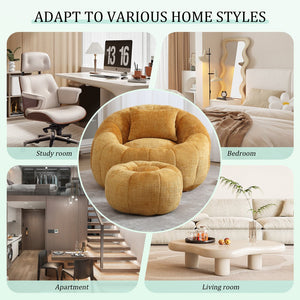 English Elm UNITED Cloud-Luxe Chenille Memory Foam Bean Bag Chair with Ottoman and Pillow for Ultimate Comfort Yellow W1568P361698