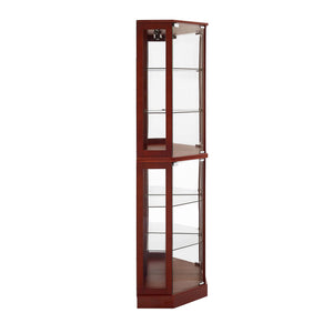 English Elm 6 Shelf Corner Curio Cabinet with Interior Lighting, Mirrored Back, Glass Shelves for Displays Cherry W1693P165027
