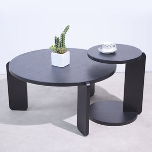 English Elm 32.68 Inch Black Oak Veneer Nesting Round Coffee Table Set for Modern Living Rooms W2899P435699