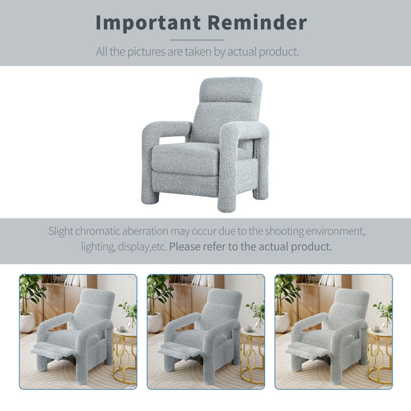 English Elm Christopher Knight Home® - 31.25" Push Back Recliner Plush Teddy Fleece Upholstered Armchair with Foam & Pocket Springs Comfort 90–120–150° Adjustments LIGHT GREY N763P212864R