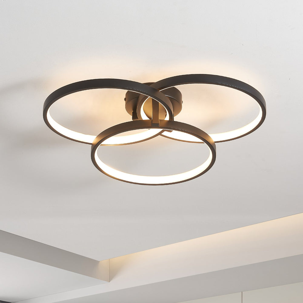 English Elm 20" Modern Black LED Ceiling Light — 3-Ring Flush Mount, Energy-Saving, Sleek Durable Design for Living Room W1340P253585