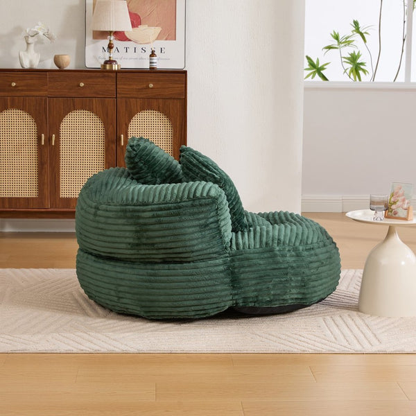 English Elm Bean Bag Sofa Oversized Corduroy Floor Lounge Chair with Armrests Pillows Foam Fill Emerald W395P426813