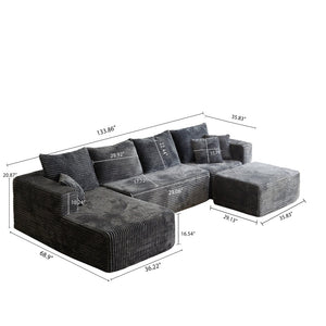 English Elm 133.86" Cloud Modular U-shaped Sectional Ribbed Corded Fabric Deep Seat Living Room Sofa Gray W668S00011