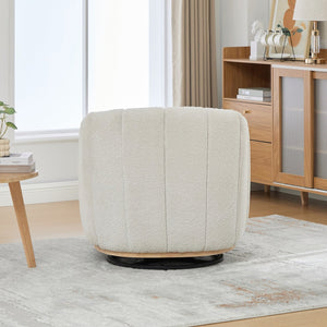 English Elm 31.89 Inch Chenille Tufted Swivel Barrel Armchair Pumpkin Sculpted Design for Living Rooms Ivory W3098P397230
