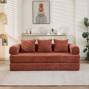 English Elm Comfy Chenille Folding Floor Sofa Bed with Armrest for Studio and Guest Rooms Orange W1143P401141
