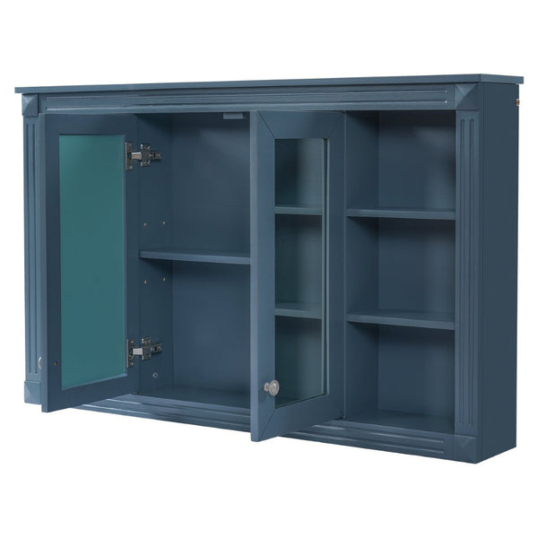English Elm 47 Inch Wall Mounted Medicine Cabinet with Mirror Open Shelving and Adjustable Storage N710P363550C