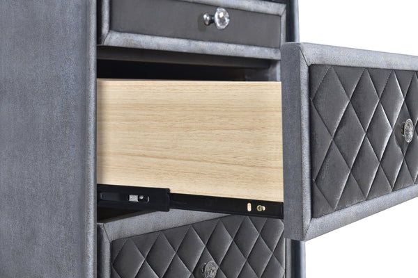 English Elm 1pc Glam Velvet Tufted 3-Drawer Nightstand with Jewelry Tray, Faux Crystal Knobs, Chic Storage B011P228567