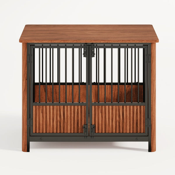 English Elm 31.5'' Walnut Fluted Wood Dog Crate Doubles as End Table for Small Medium Breeds W1820P336033