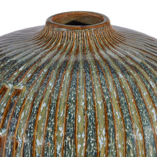Shoulder Ceramic Vase - Hand-Thrown Thai Artistry with Textured Reactive Glaze for Bohemian Decor