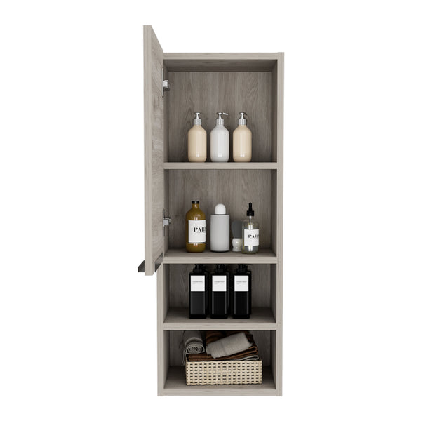 English Elm Milwaukee Smokey Oak Medicine Cabinet with Mirror Door, Two Interior Shelves and Open Bottom Storage Light Gray 36 L x 16 W x 4 H B128P148941