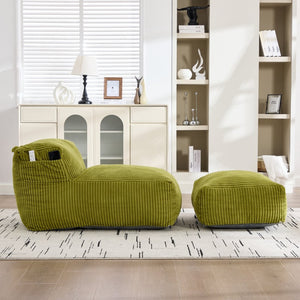 English Elm Big Corduroy Lounger Bean Bag with Ottoman Memory Foam Fill for Living Room Olive W395P435351
