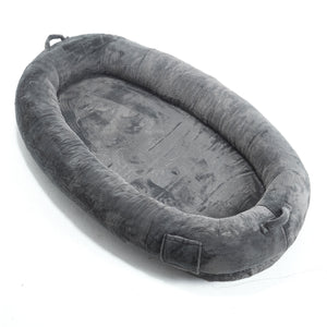 English Elm Human Giant Memory Foam Pet Bed for Adults — Plush Ergonomic Sofa with Storage Pockets & Handle Dark Gray W2705P255384