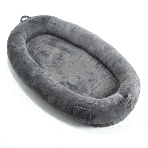 English Elm Human Giant Memory Foam Pet Bed for Adults — Plush Ergonomic Sofa with Storage Pockets & Handle Dark Gray W2705P255384