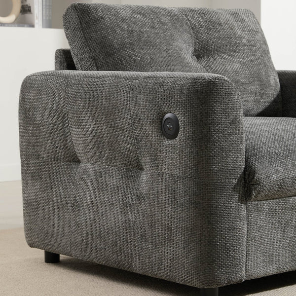 English Elm 42*33" Single Sofa Armchair with Wide Seat, Tufted Chenille, High-Density Foam, Dual USB Charging Ports, Luxe Comfort for Living Rooms Gray N723P305133E