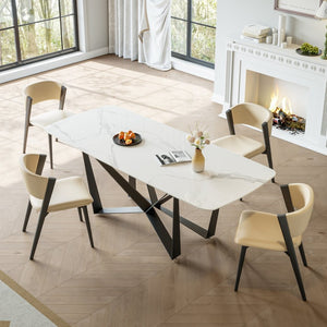 English Elm Carbon Steel Rectangular Dining Table with Stone Top for Contemporary Interiors W1002S00006
