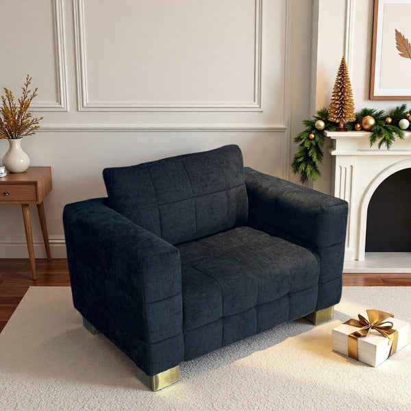 English Elm Fx-p54-1s-be2 Plush Accent Chair with Gold Legs Mid-century Modern Living Room Seat Black W576S00209