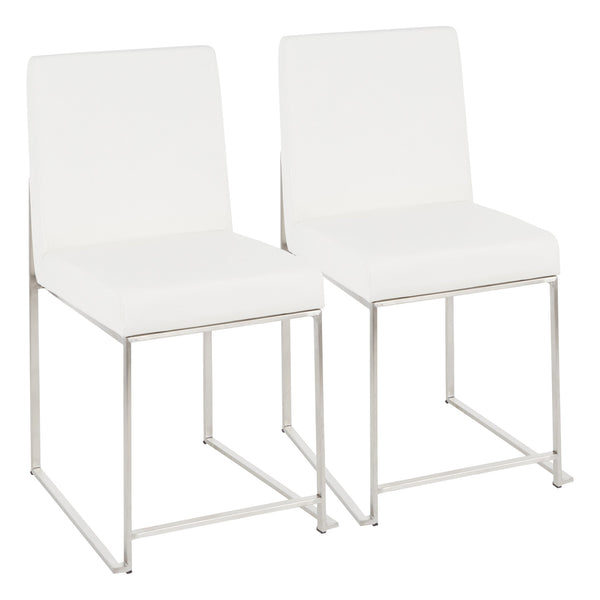 English Elm High Back Fuji Contemporary Dining Chair Set - Stylish White Faux Leather & Stainless Steel Design B202P223565