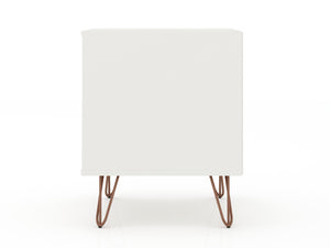 English Elm Rockefeller 20" Nightstand with Drawer and Open Shelf, Metal Splayed Legs, Modern Storage Accent White B365P398142