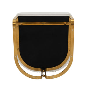 English Elm Raya Solid Wood Vegan Leather Dining Chair with Gold Geometric Base, Ribbed Back & High-Density Foam Ivory B365P397727