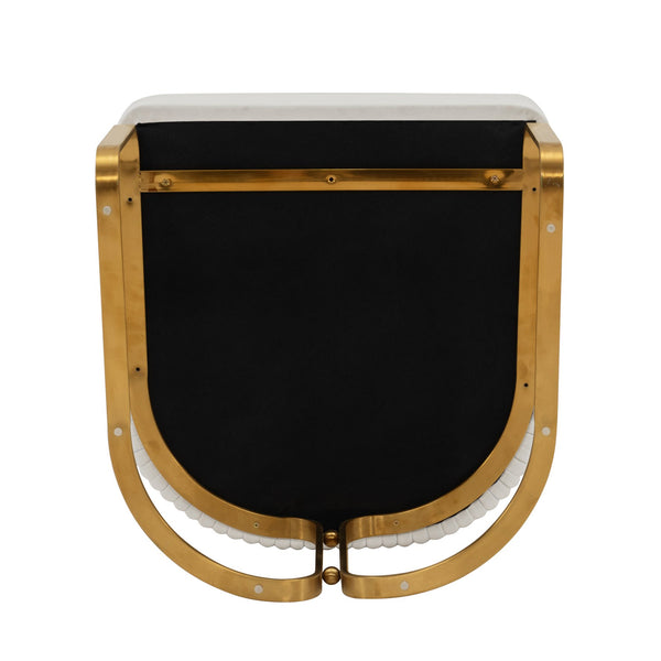 English Elm Raya Solid Wood Vegan Leather Dining Chair with Gold Geometric Base, Ribbed Back & High-Density Foam Ivory B365P397727