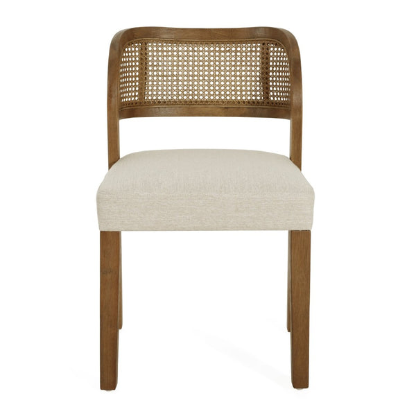 English Elm Hand-woven Rattan Back Dining Chairs Rubberwood Frame Upholstered Armchair Set of 2 Beige,Walnut N768P381887W