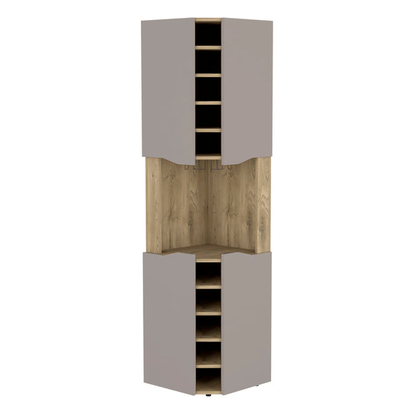 English Elm Obregon Corner Bar Cabinet with 10 Built-In Wine Slots, Cup Rack, Spacious Top Shelf, Multi Finish B070S00330