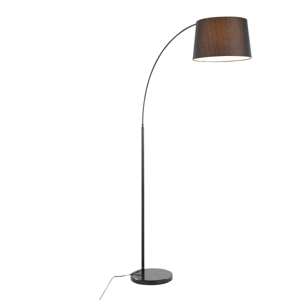 English Elm March Contemporary Floor Lamp – Sleek Black Marble Base, Arc Metal Design & Warm Linen Shade For Elegance B202S01367