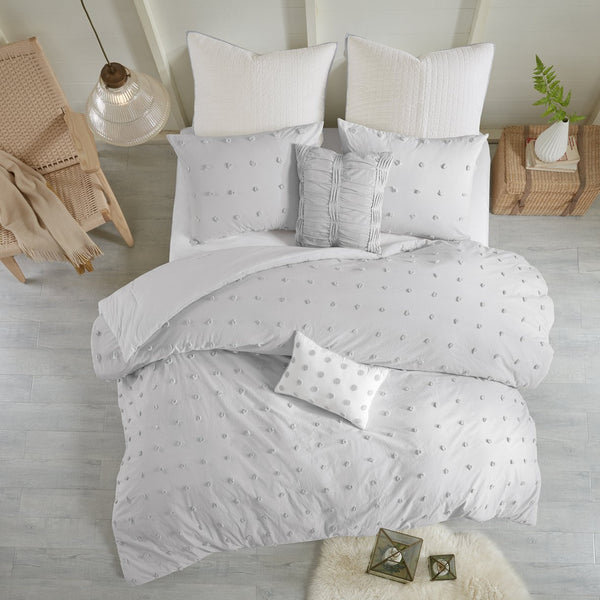 JLA Home Urban Habitat - Cotton Brooklyn Jacquard Comforter Set with Tufted Chenille Dots, OEKO-TEX, Hypoallergenic Fill Grey UH10-2161