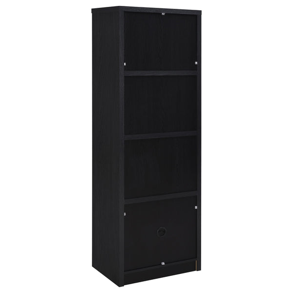English Elm Sloat Slim Black 3-Shelf Media Tower with Cabinet — Vertical Entertainment Pier for Organized Living B062P375569