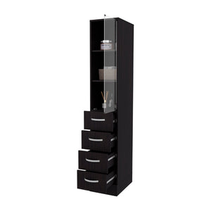 English Elm Wengue Tall Linen Cabinet with Four Drawers and Open Shelves for Bathroom Storage B062P461069