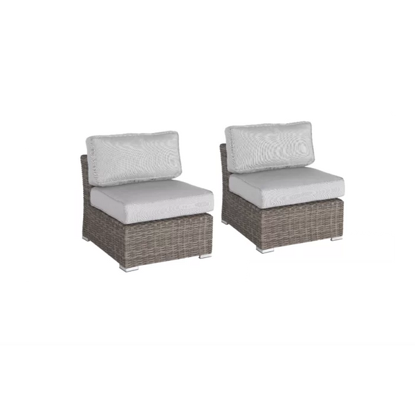 English Elm Rattan Grey Mix 2-Person Wicker Seating Set — Deep-Seat Aluminum Frame Chairs, Washable Cushions, Fully Assembled (40x27x29) B120P206067