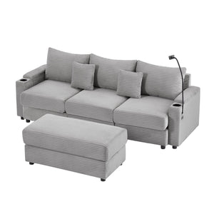 English Elm 95.3" Modern 3-Seater Sectional Sofa With Storage, Usb Ports & Movable Ottoman For Stylish Comfort N719S001612E